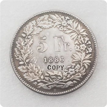 1886 m. Šveicarija 5 Frankai (Helvetia sėdinčių) Kopija Monetos
