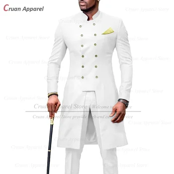 2023 Nauji Kostiumai Vyrų Slim Fit Afrikos Verslo Vestuvių Tuxedos pritaikytus Mados Stand-up Apykaklės Švarkas Kelnės 2 vnt Rinkinys