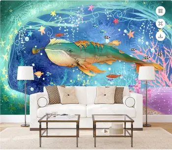 3d foto tapetai užsakymą freskos Svajonė Povandeninio pasaulio Vandenyno didelių žuvų, banginių vaikų kambarį, namų dekoro tapetai sienos 3d