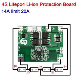 4S 12.8 V 14,4 V 16.8 V Lifepo4 Li-ion Lipo Ličio Baterija Apsaugos Valdybos 12V 18650 BMS 14A riba 20A 4 Ląstelių Paketai 3.2 V, 3,7 V