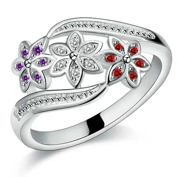 925 Sidabro aukštos kokybės moterų lady vestuvių inkrustacijos akmens kristalų gėlė, žiedas, papuošalų mados