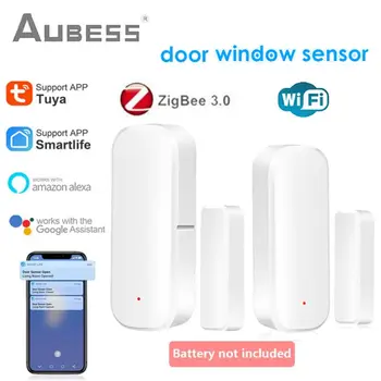 AUBESS Tuya Zigbee/Wi-fi Durų Jutiklis Langą Smart Signalizacijos Detektoriai, Magnetinės Nepriklausomų Namų Apsaugos Darbe Su Alexa 