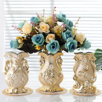 Aukso Matinio Stiklo Porceliano Vaza Derliaus Pažangiosios Keramikos Gėlių Vaza Kambaryje Studijų Prieškambario Namų Vestuvių Dekoravimas