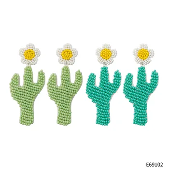 Bohemijos Rankų Darbo Karoliukais Gėlės Mažų Daisy Auskarai Atostogų Sielovados Stiliaus Augalų Kaktusas Auskarai Moterims