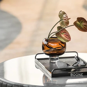 Boone minkštas gintaro spalvos stiklo gėlių modelio kambarys vaza apdaila