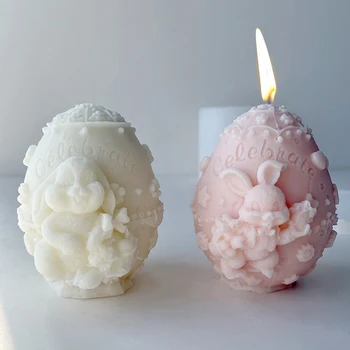 Cute Bunny Silikono Žvakių Liejimo Lengvata Meno 3D Kiaušinių Triušis Aromaterapija Muilo Gipso Dervos Formos Aromatizuoti Žvakės Padaryti Namų Dekoro