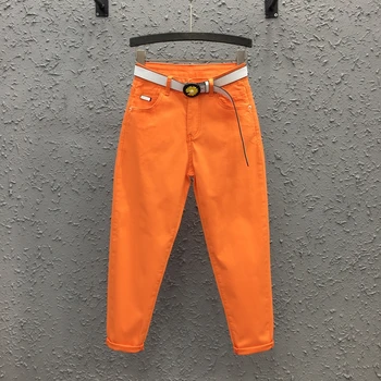 Derliaus Orange Baggy Jeans Moterys Pavasarį Naują Prarasti Plonas Aukštos Juosmens Haremo Kelnės Moteris Kulkšnies ilgio Džinsai Mama Streetwear