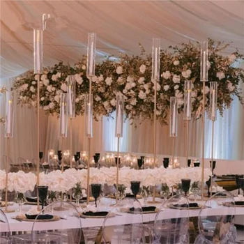 Gamyklos didmeninės vestuvių dekoravimas aukščio akrilo vamzdelis vieno plonas atsirado metalo žvakidės AB0006