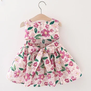 Gėlių Vaikų Drabužiai, Kūdikių Dress Fashion Beach Waistless Mazgas Rankovių Suknelės Mergaitėms Nuo 0 Iki 3 Metų Amžiaus Vaikai Kostiumas