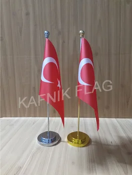 KAFNIK,Turkija Biuro stalas stalas vėliava su aukso arba sidabro spalvos metalo stiebo pagrindo 14*21cm šalies vėliavos nemokamas pristatymas