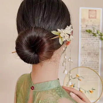 Kinijos Hanfu Plaukų Segtukai Gėlių Plaukų Stick Mergina Šukuosena Retro Magnolija Plaukų Įrašą Moterų Elegantiškas Pearl Zawalcowany Kutas Plaukų Fork