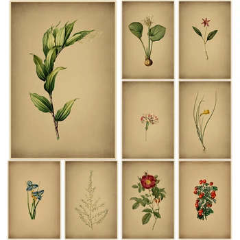 Kraft Popieriaus Gėlių, Augalų Sienos Meno Pavyzdys Nuotrauką Plakatą, Minimalistinę Tapybos Freskos Gyvenimo Kambario, Miegamasis Namų Dekoro Cudros