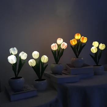LED Tulpių Dirbtinės Gėlės Šviesos Vazonas Vazoninių Gėlių Atmosfera Lempos šviesos srautą galima reguliuoti, Energijos taupymo, Namų Dekoravimo Reikmenys