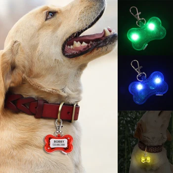 LED Šuo, Katė Žymeklį Šuniuką Šunys Naktį Saugos Šviesos diodų (LED) Žėrintis Pakabukas Anti-lost Naktį Žibintus Lentele Kaulų Formos Šunims