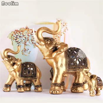 NOOLIM Dramblys Figūrėlės Namų Dekoro Aksesuarai, Namų Dekoro Pasisekė Golden Elephant Sodo Derva Miniatiūriniai Ornamentu Dramblys