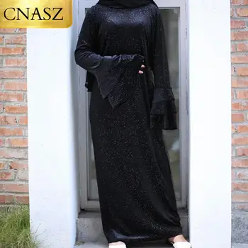 Nauja Siunta Moterų Suknelė Kukli Mados Žiemą Blizga Dizaino Ilgomis Rankovėmis Aksomo Audinio Islamo Drabužių Maxi Atsitiktinis Moterų Suknelės