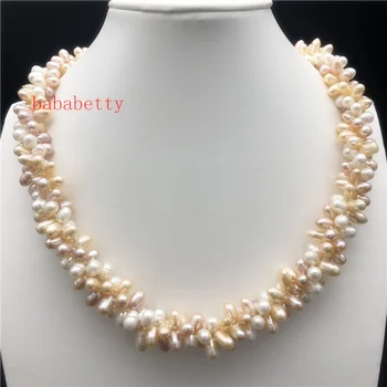 Naujas 3 EILĖ Natūralių gėlavandenių perlų 6-7 mm netaisyklingos formos baroko Balta rausva purpl peael karoliai