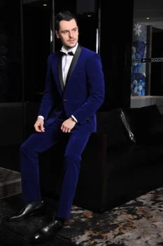 Naujas Aukštos Kokybės Aksomo Royal Blue Vyrų Kostiumai, Vestuvių Jaunikis Smokingas Vestuvių Oficialus 2 Vnt Verslo Švarkas Rinkiniai(Striukė+Kelnės)