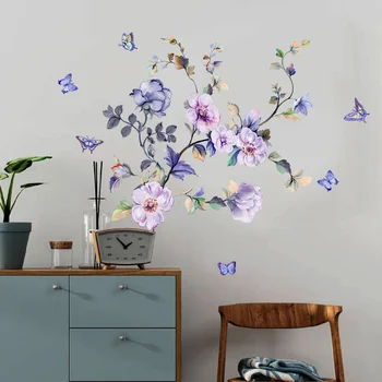 Naujas Klasikinis Gėlių, Sienų Dekoras Gamtos Violetinė Medžio Ir Sienų Lipdukas 
