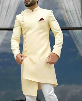 Naujas Nereguliarus Dizaino vyriški Ilgai Kostiumas Striukė Indijos Stiliaus Jaunikis vyriški Vestuvių Suknelė 2 vnt Šalies Smokingas Terno Masculino