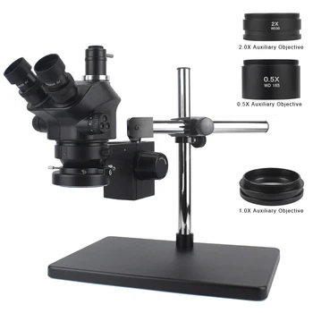 Pramonės Lab Papuošalų Elektroninė 7X 50X Simul Židinio Stereo Trinokulinis Mikroskopas su 1.0 x 0.5 x 2.0 x Auxilliary Tikslas Objektyvas