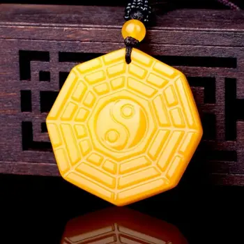 Ranka-Drožyba Kinija Daosizmas Temą Ba Gua Amuletas Ornamentu Geltona Jade Karoliai Pakabukas *Nemokama Dovanų Dėžutė