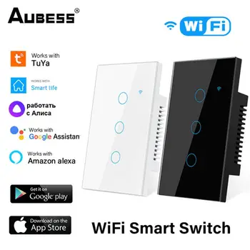TUYA WiFi Smart Touch Jungiklis Su Neutralios Linijos JAV 1/2/3/4 Gauja Balsu Smart Home išmaniaisiais Gyvenimas Per Alexa 