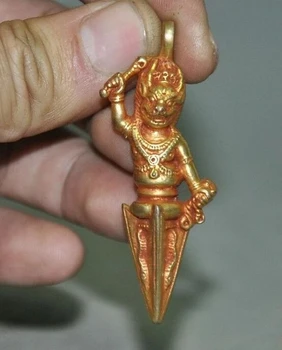 Tibeto Paauksuota bronza Skulptur Yamantaka Yama Dharmaraja Amuletas Pakabukas