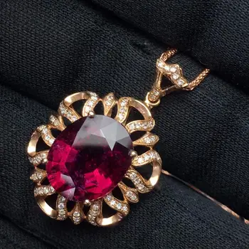 Turmalinas Pakabukas Fine Jewelry Nekilnojamojo 18 K Auksu 100% Natūralus Rubi Turmalinas 8.2 ct Brangakmenių, Deimantų Karoliai, Pakabukas