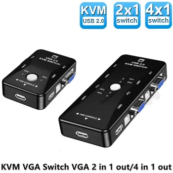 USB KVM Switch 4 Port VGA, SVGA Jungiklis, Dėžutė, USB 2.0 KVM Pelės Switcher Klaviatūros 1920*1440 Vga Splitter Lauke Bendrinimo Jungiklis