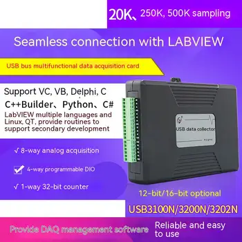 USB3200N/3100N analoginis įsigijimo jutiklis 16-bitų LabVIEW duomenų kaupimo kortelės USB3202N