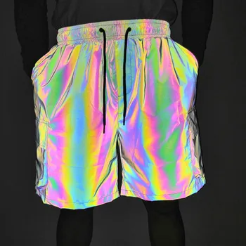 Vyrai spalvinga atspindintis krovinių šortai multi kišenės, elastinga juosmens mens hip-hop šortai atsitiktinis gatvės trumpas kelnes bermudai masculina