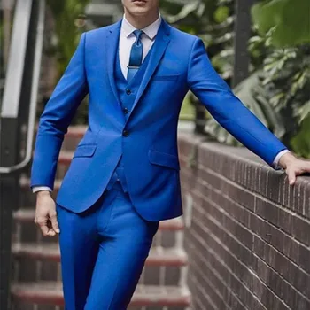 Vėliau Kailis Ziajać Dizaino Royal Blue Užsakymą Jaunikis Geriausią Vyro kostiumas, Smokingas Vestuvių Vyrų Kostiumas Liesas 3 Gabalus Terno Švarkas+Liemenė+Kelnės