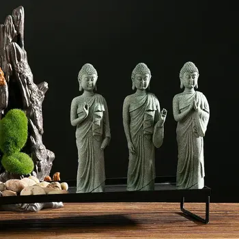 Zen-Įkvėpė Stovi Budos Statula: Autentiškas Akmens Bodhisatvos Ornamentas - Idealus Dvasinis Namų Dekoro Žuvų Bakas Didinimo