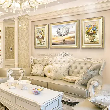 dekoratyvinis dažymas Šiuolaikinės paprasta sofa fono sienos kabo tapybos Restoranas sienos freskos triple atmosferos sienų tapyba