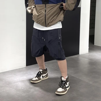 Šone Užtrauktukas ir Kišenės Vibe Stiliaus Streetwear Mens Krovinių Šortai Vasarą Harajuku Hip-Hop Raišteliu Prarasti Kelio Ilgio Kelnės