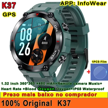 Originalus K37 GPS Smart Watch Vyrų 480mAh Širdies ritmo Monitorius Kraujo Deguonies IP68 Vandeniui Lauko Laikmatis Oras Sporto Smartwatch